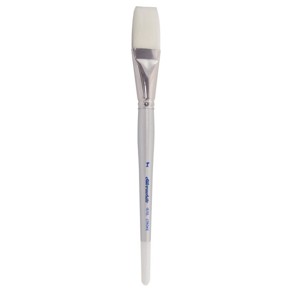 Silver Brush Limited 1511S1 Pincel de trazo blanco plateado, pincel para acuarela, acrílico, gouache o óleo, tamaño de 1 pulgada, mango corto