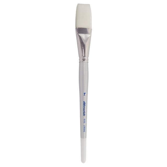 Silver Brush Limited 1511S1 Pincel de trazo blanco plateado, pincel para acuarela, acrílico, gouache o óleo, tamaño de 1 pulgada, mango corto