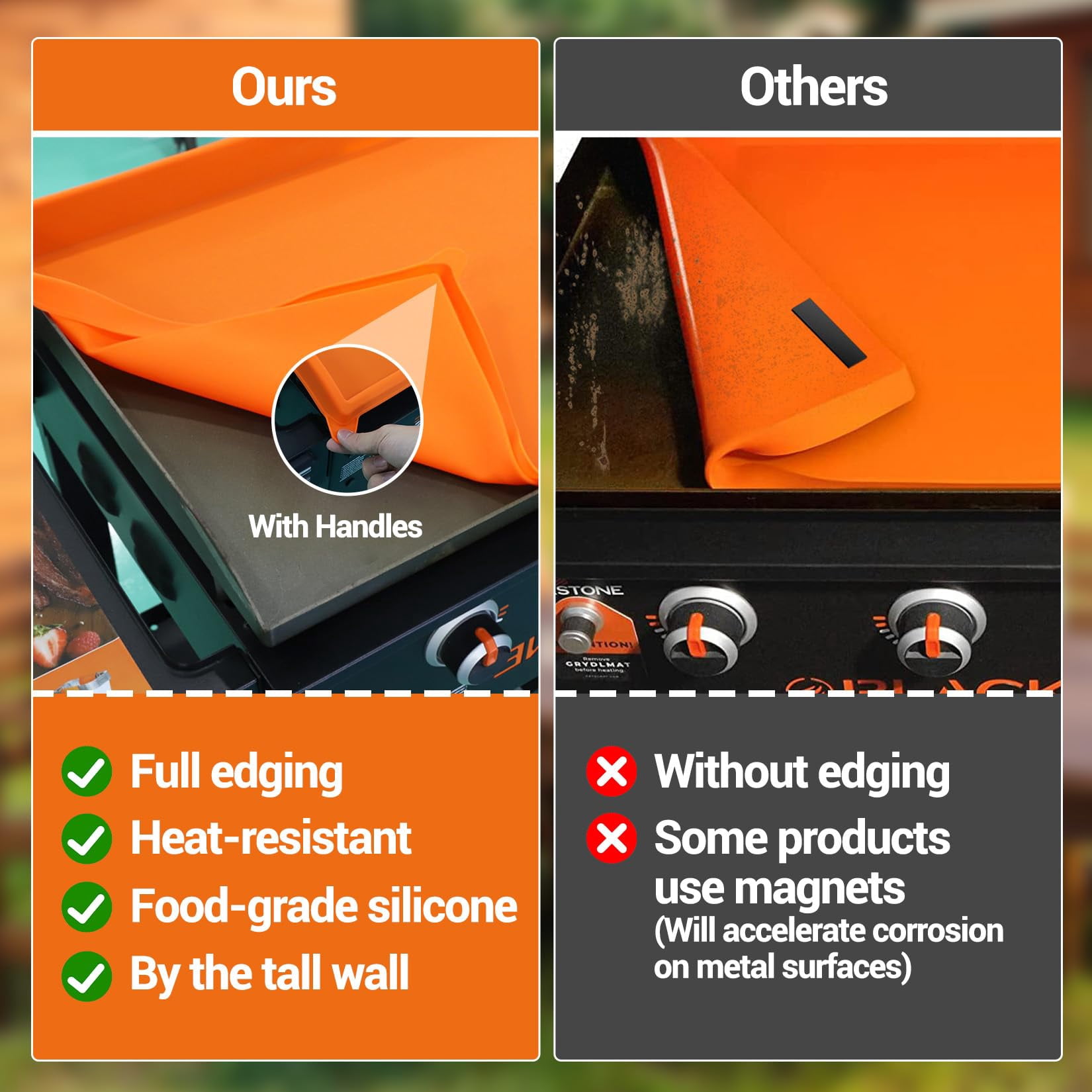 2-Pack Orange Silicone Griddle Cover & Accessories Set - 36 inch Griddle Mat and 16 inch Non-Stick Grill Protector -Thick, Reusable Food-Grade Silicone for Blackstone & Grills - Dirt & Rust Protectio