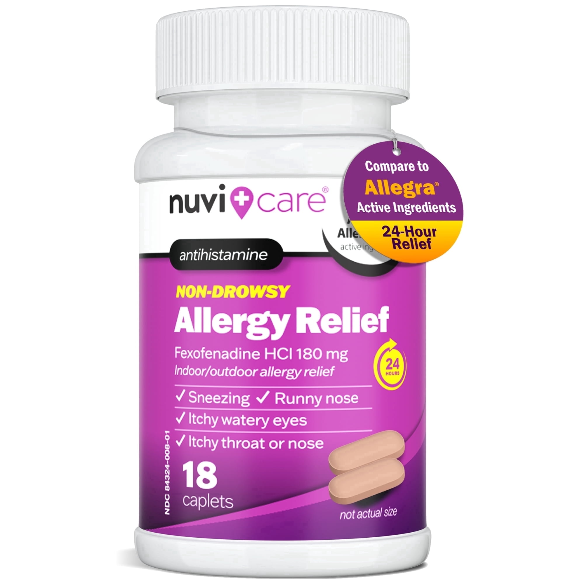 NUVICARE Fexofenadine 180mg 24 Hour - Fexofenadine Hydrochloride 180 mg Antihistamine for Allergy Relief, Hives, Runny Nose, Itching, 24 Hour Non Drowsy Allergy Medicine (18 Count)