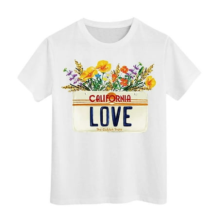 Hienoo Little Girls Tshirt California Printed Short Sleeve T-Shirt Casual Summer Kids Tee Shirt