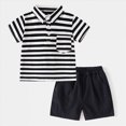 thumbnail image 2 of Xudanell Newborn Baby Boy Summer Outfits Solid Color Short Sleeve Crewneck Tee Elastic Waist Shorts Infant 2 Piece Set With Pocket Design Black 18-24 Months, 2 of 9