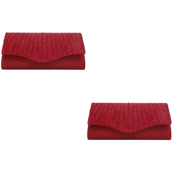 MLINS 2pcs Satin Rhinestone Handbag Elegant Evening Clutch Magnetic Snap Purse for Wedding Dinner ( )