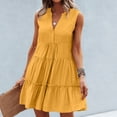 thumbnail image 6 of Noric Women's Cotton Sleeveless V Neck Tiered Mini Dresses Casual Solid Color Ruffle Hem Summer Dresses, 6 of 8
