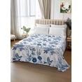 thumbnail image 2 of Flower Bird Queen Size Flat Sheet, Wrinkleproof & Fadeproof Cooling Flat Bed Sheet Only, Vintage Blue Garden Country Wildflower Breathable Soft Bedding Top Sheets 90 x 102 Inches, 2 of 8
