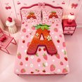 thumbnail image 5 of meiyoeat Strawberry Floral Monogram A Bed Sheets,3D Cartoon Cute Fruit Full Size Sheets For Girl,4pcs,1 Flat Sheet,1 Fitted Sheet and 2 Pillowcases, 5 of 6