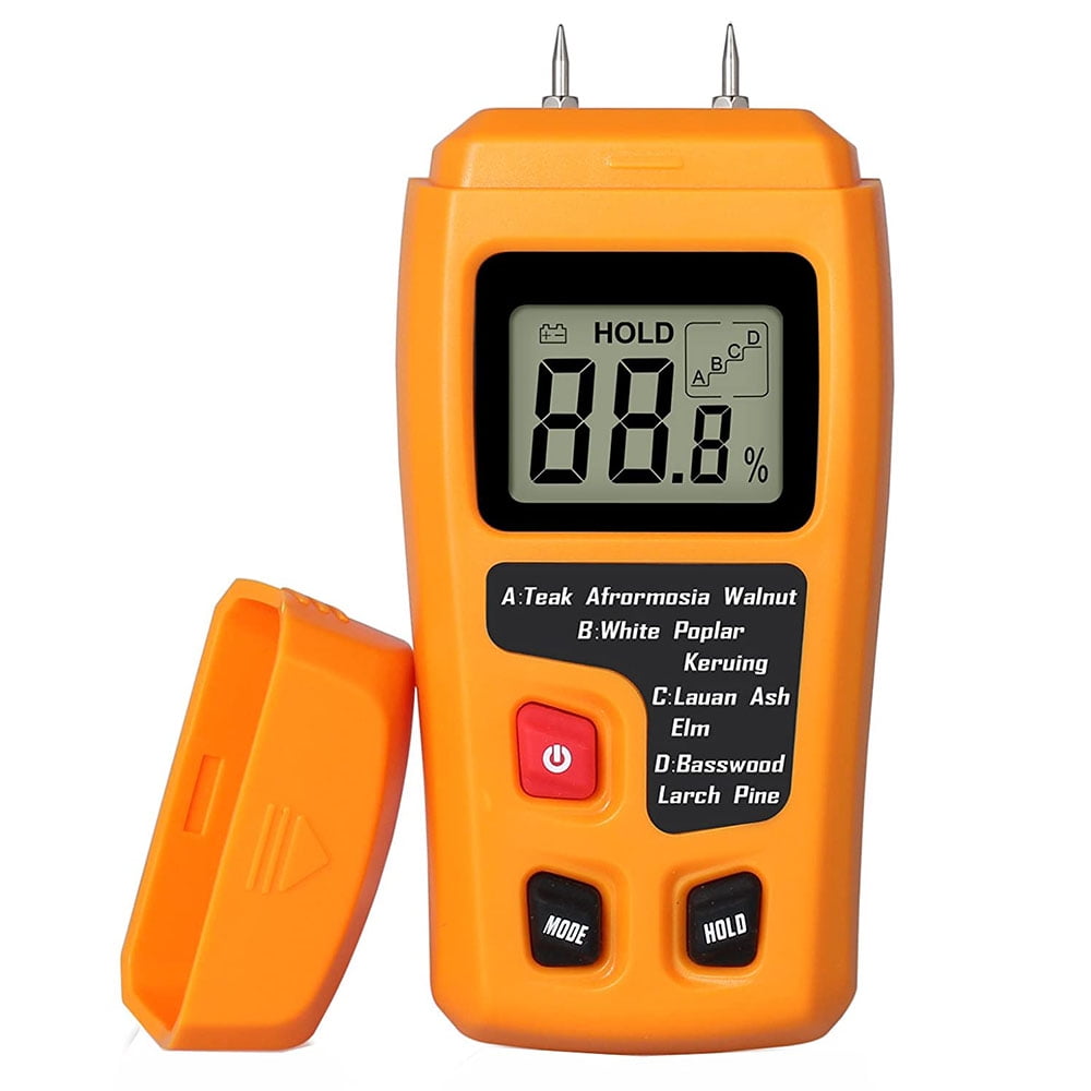 LCD Digital 2-Pin Wood Moisture Meter Damp Wall Tester Detector--Battery Included--Orange