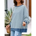 thumbnail image 4 of Women's Fall Oversized Sweatshirt Casual Waffle Knit Long Sleeve Crewneck Split Pullover Tunic Tops, 4 of 6