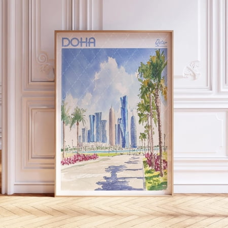 Doha Qatar Pastel Travel Poster, Unframed Size 8x12
