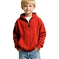 thumbnail image 2 of LNZGNM Waffle Knit Kid Hoodies 3-4Y 1/4 Zip Up Hooded Sweatshirts Fashion Soild Tops Fall Outdoor Long Sleeve Clothes with Pocket for Teens, Red, 3-4Y, 2 of 5