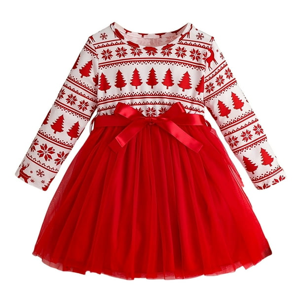 Vestido de malla de tul sin mangas Gibobby con estampado navideño para bebés y niñas Rojo 6-7 años
