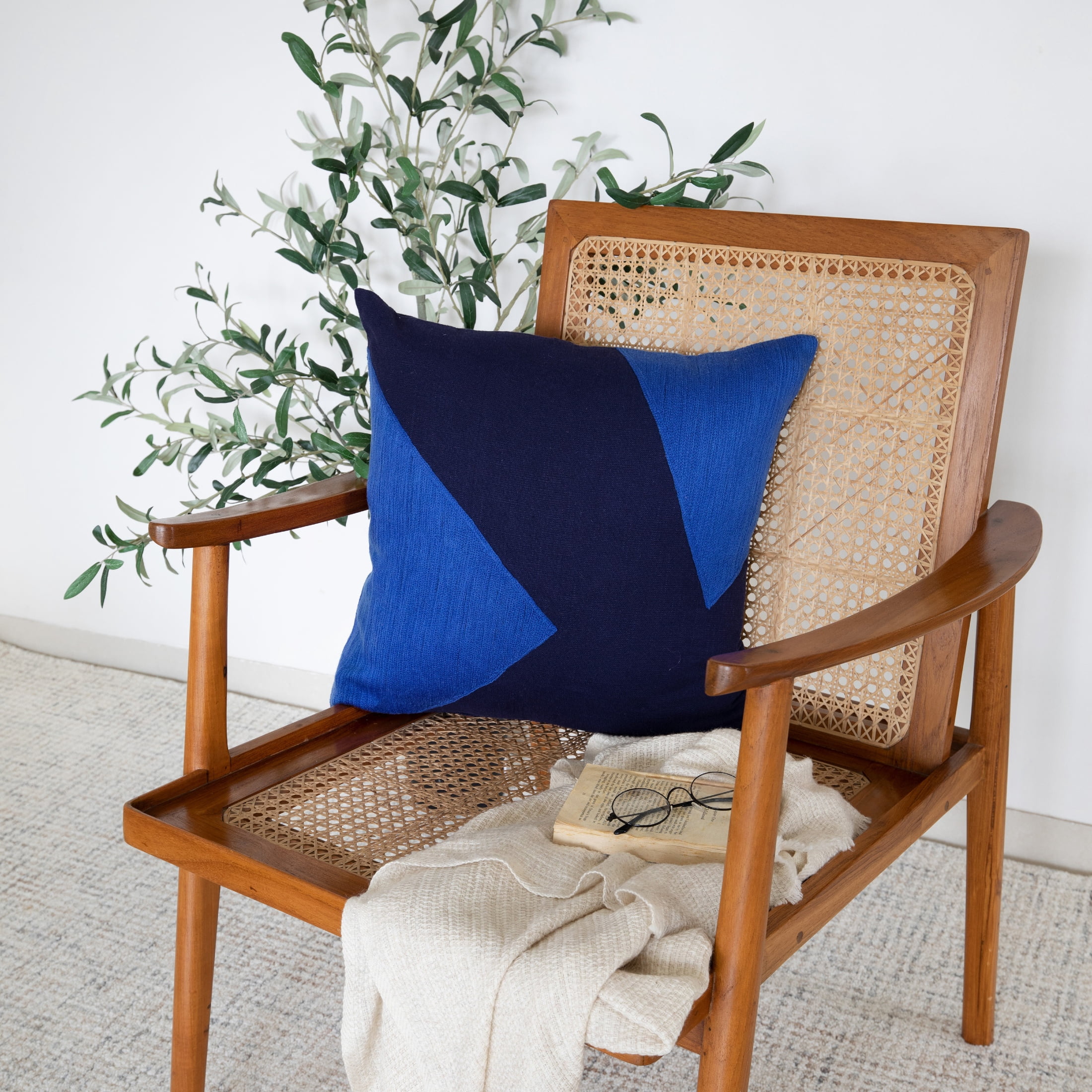 Fame Modern Glam Colorblock Handmade Decorative Throw Pillow, Cobalt Blue/Navy, 20" x 20", Count per Pack 1