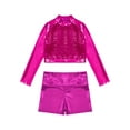 thumbnail image 3 of CHICTRY Girls Shiny Metallic Sports Suit Long Sleeve Crop Top with High Waist Shorts Modern Hip-hop Dance Outfit Set Hot Pink 10, 3 of 6