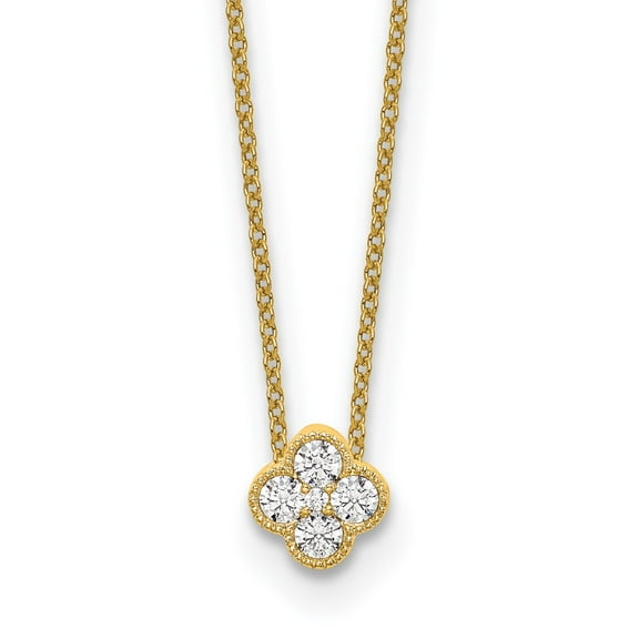 14K Yellow Gold Cable Diamond Necklace Chain True Origin 1/4 carat Lab Grown VS/SI D E F Bloom Floral 18 inch 6.03 mm