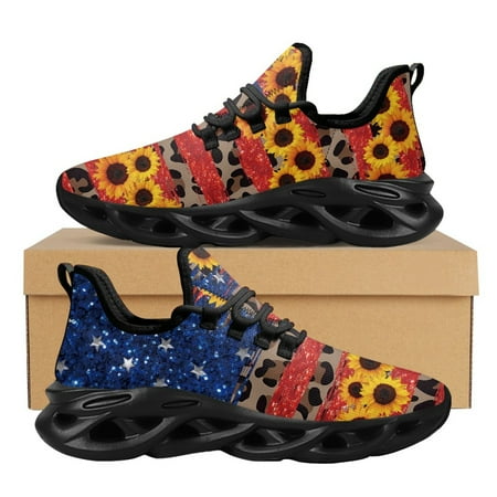 

American Independence Day Sneakers Boys Casual Mesh Shoes Sunflower Design Lightweight Non-Slip Cushion Platform Footwear