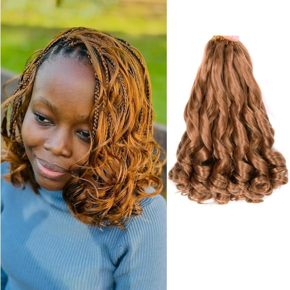 shiyou-Brown French Curl Braiding Hair 12 Inch Loose Wavy Crochet Hair for Braids 5 Packs Pre Stretched Synthetic Extensions Bouncy French Curly Braids Lightweight Hair for Women (30#, 12inch)
