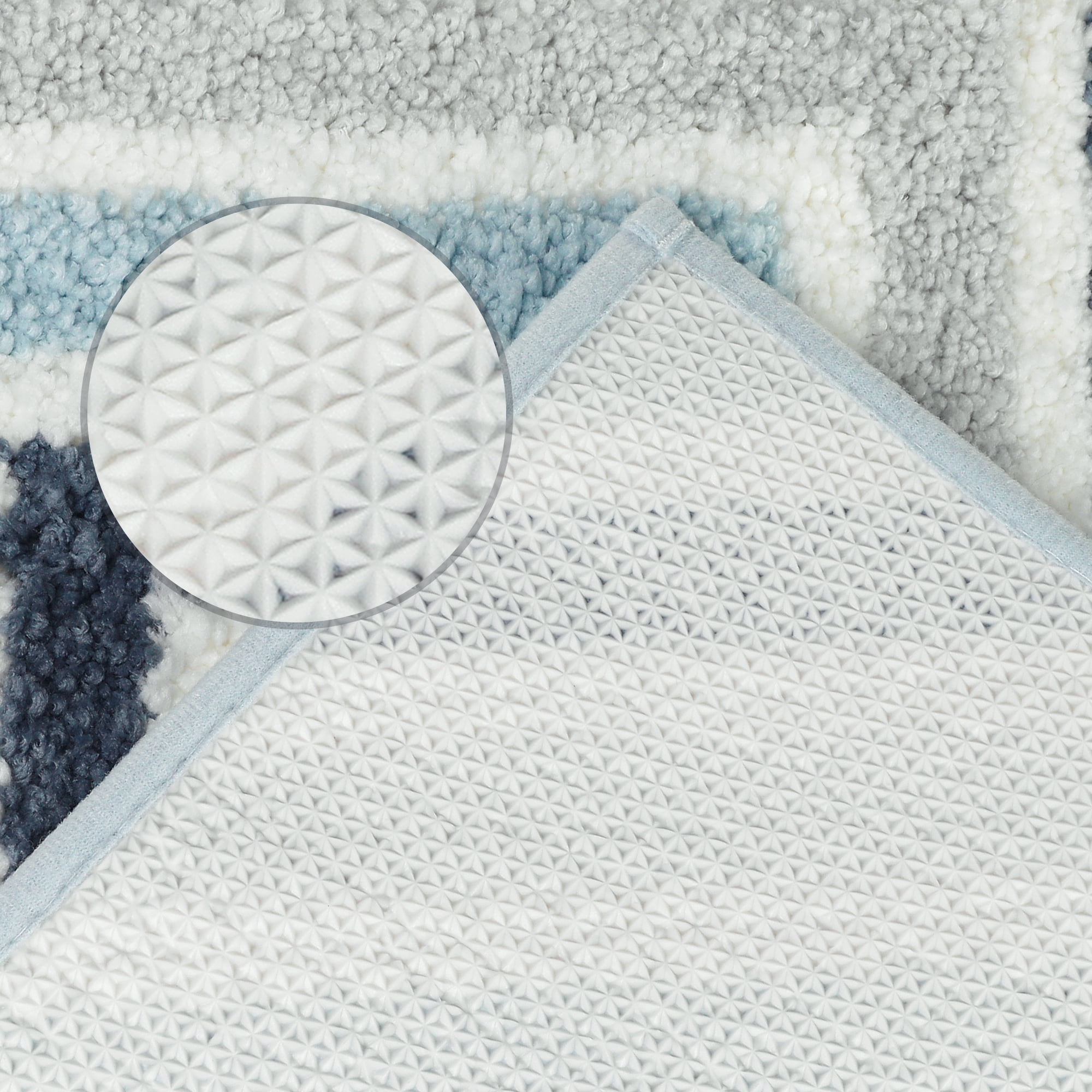 Unique Bargains Geometric Pattern Bathroom Rugs Bath Mats Quick Dry and Non Slip Bath Rug Blue 16" x 24"