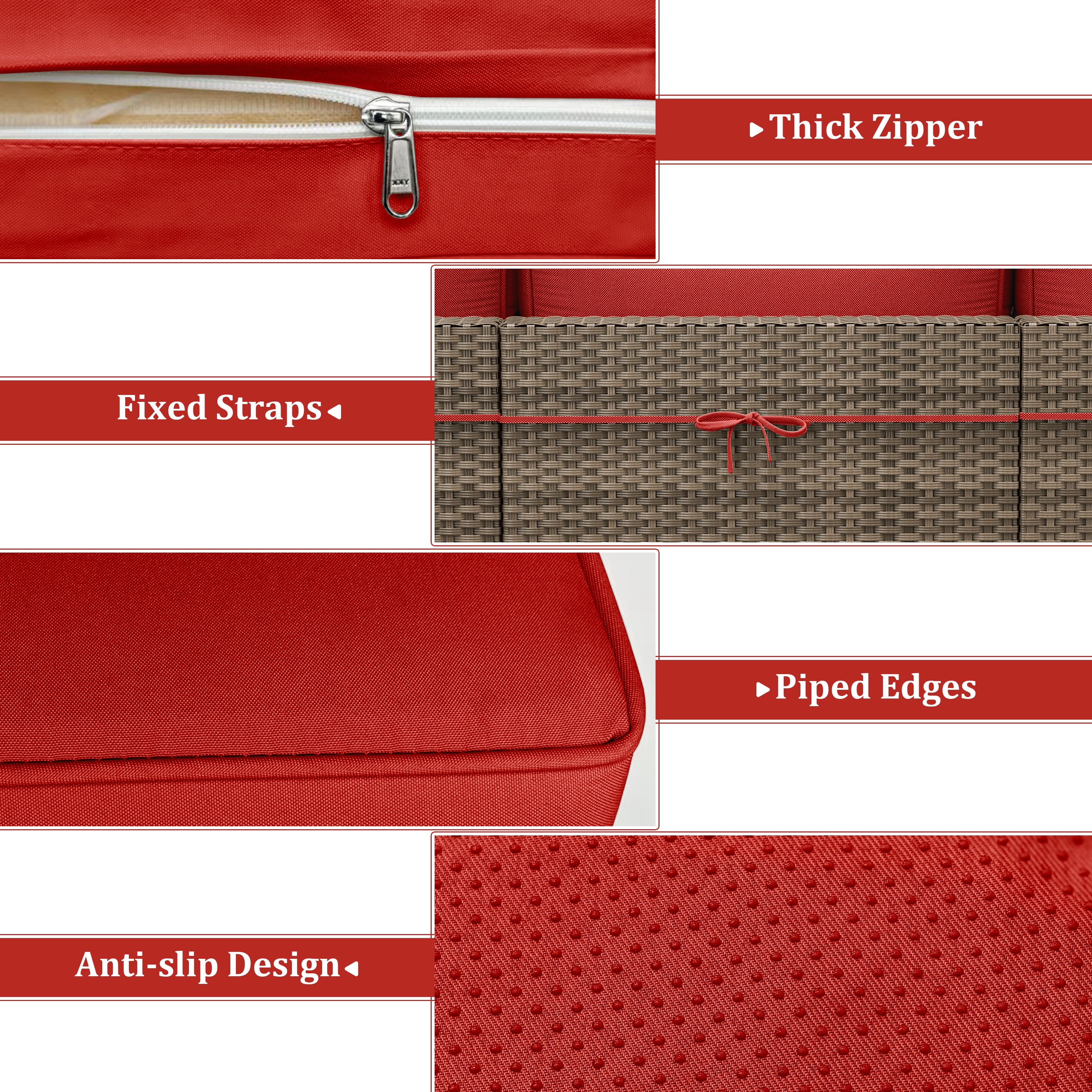 Snubbull 8 Pcs 25.6" x 23.6" Cushion Covers for Patio Furniture, Outdoor Waterproof Cushion Slipcovers Replacement with Zipper, Red