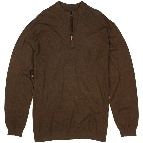 Roundtree & Yorke Big & Tall Quarter Zip Sweater Mock Neck Lightweight Men's Pullover (Dk Brown Heather 211, XX-Large Tall)