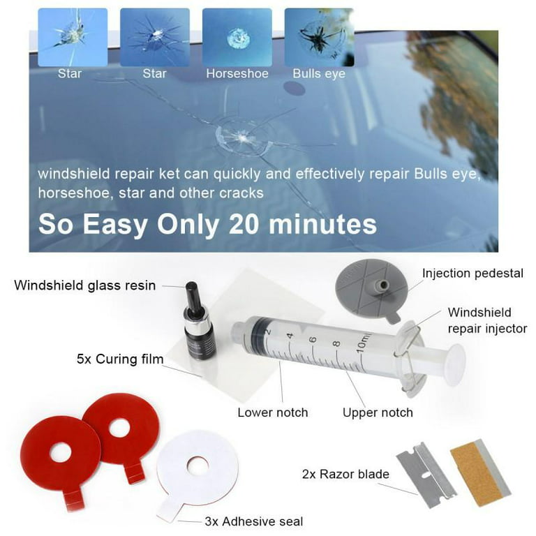  Windshield Repair Kit, Glass Repair Kit, Automotive Glass Nano  Fluid Glass Repair Kit for Chips & Cracks & Star-Shaped & Nicks & Half-Moon  & Crescents - Car Windshield Repair kit 
