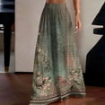 thumbnail image 6 of Floral Tiered Palazzo Pants for Women - High Waist Elastic Wide Leg Trousers, Flowy Boho Beach Bottoms for Women's Summer Vacation & Resort Wear Army Green L, 6 of 8
