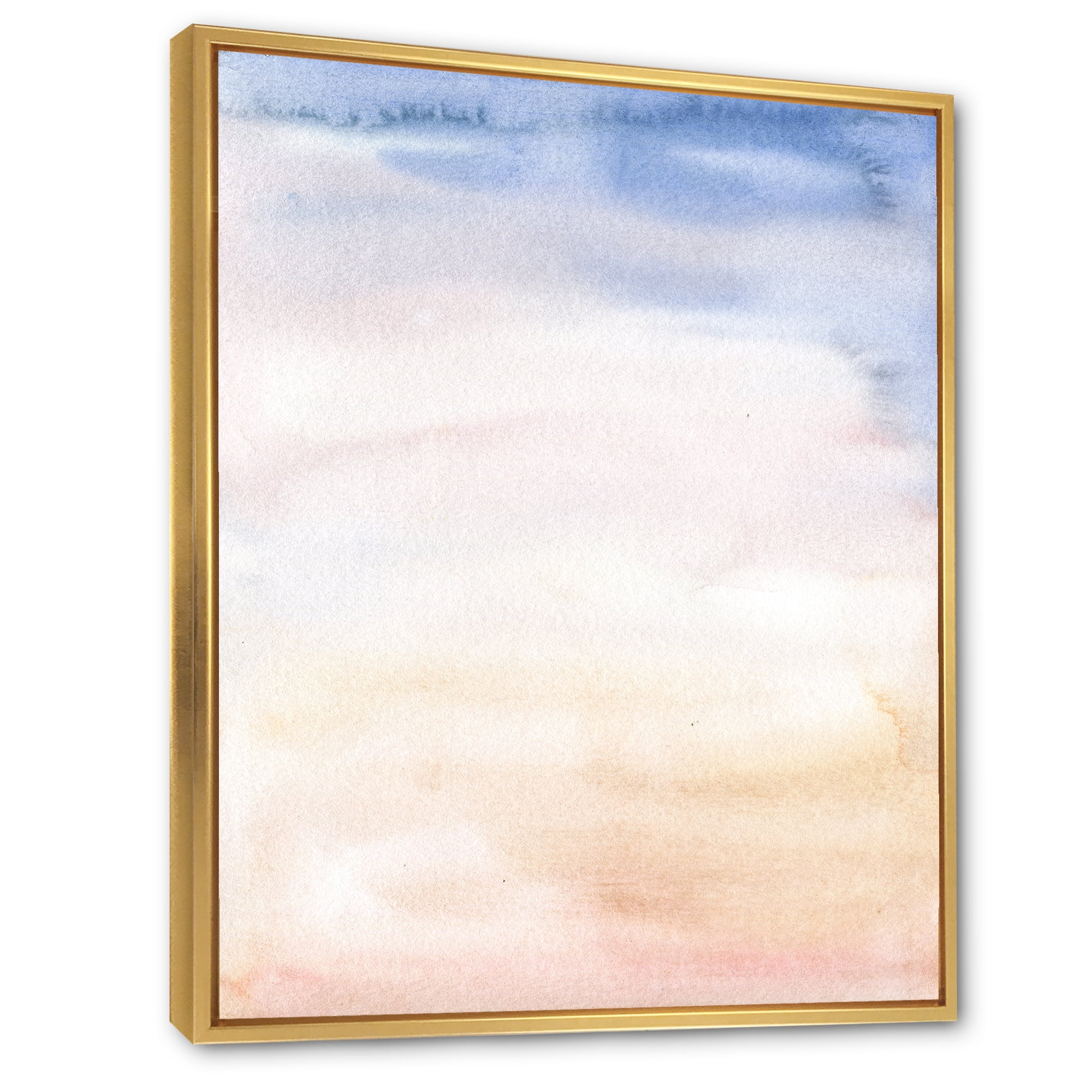 Designart 'Pastel Abstract With Pink Dark Blue and Beige Spots' Modern Framed Canvas Wall Art Print
