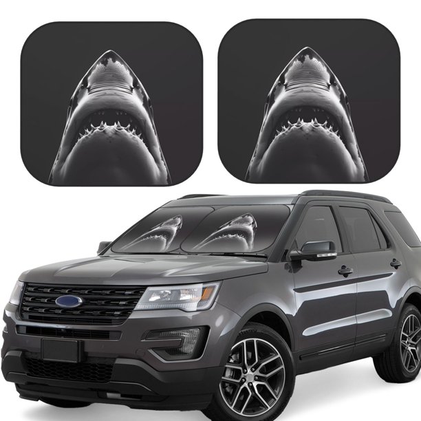 Fotbe Black And White Shark Juego de 2 Piezas de Parasoles para Parabrisas | Bloqueador Solar para Auto | Accesorios Plegables para Protección Solar Interior-Medium