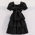 thumbnail image 4 of Virmaxy Summer Solid Color Square Neck Puff Sleeve Tiered Dress with Smocked Bodice Ruffle Hem A Line Princess Gown for Party and Daily Wear, 5-13y, 4 of 8