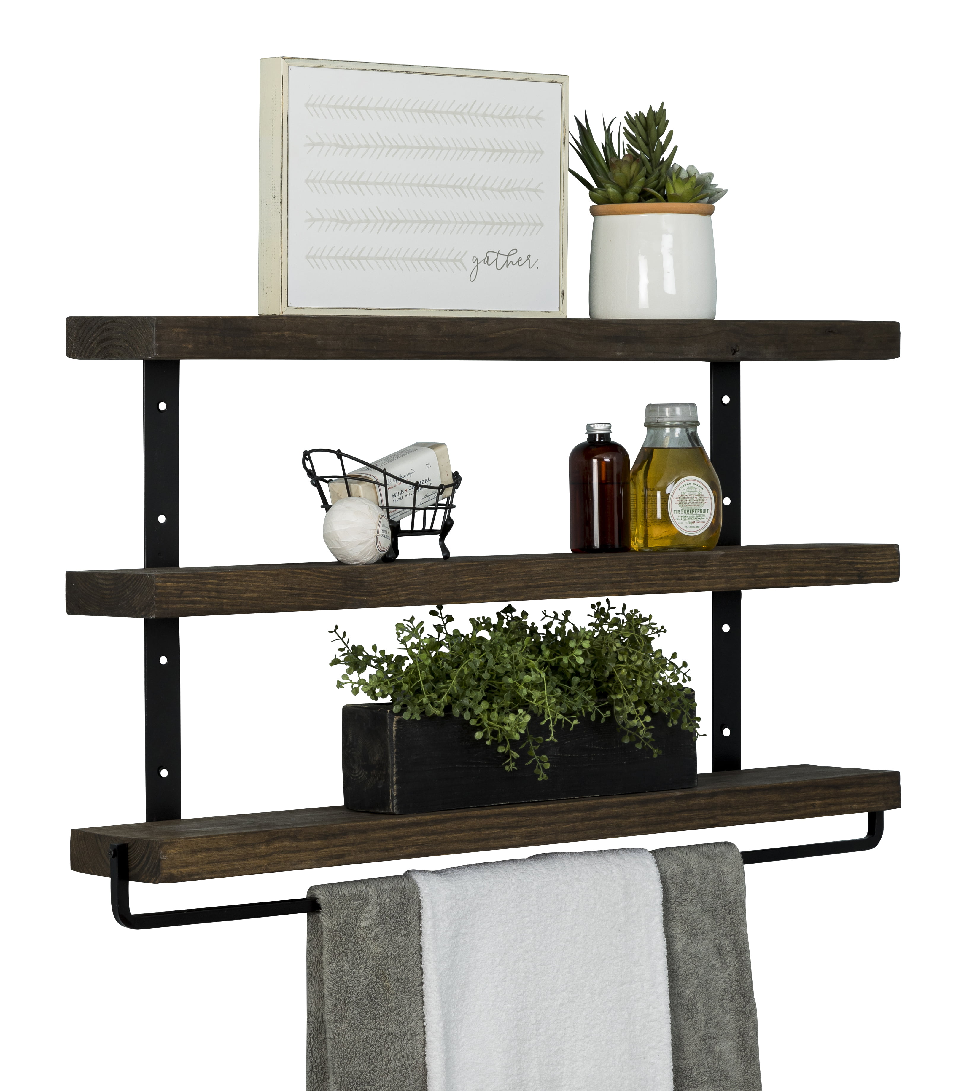 UNHO Floating Shelf 2-Tier Wall Shelf Industrial Decorative Hanging Kitchen Bathroom