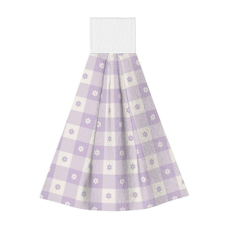 

Qekee Floral Purple Buffalo Plaid Print Hanging Kitchen Towels Coral Velvet Wipe Hand Towel Absorbent Hand Towels Microfiber Tie Towel for Bathroom Kitchen Decor