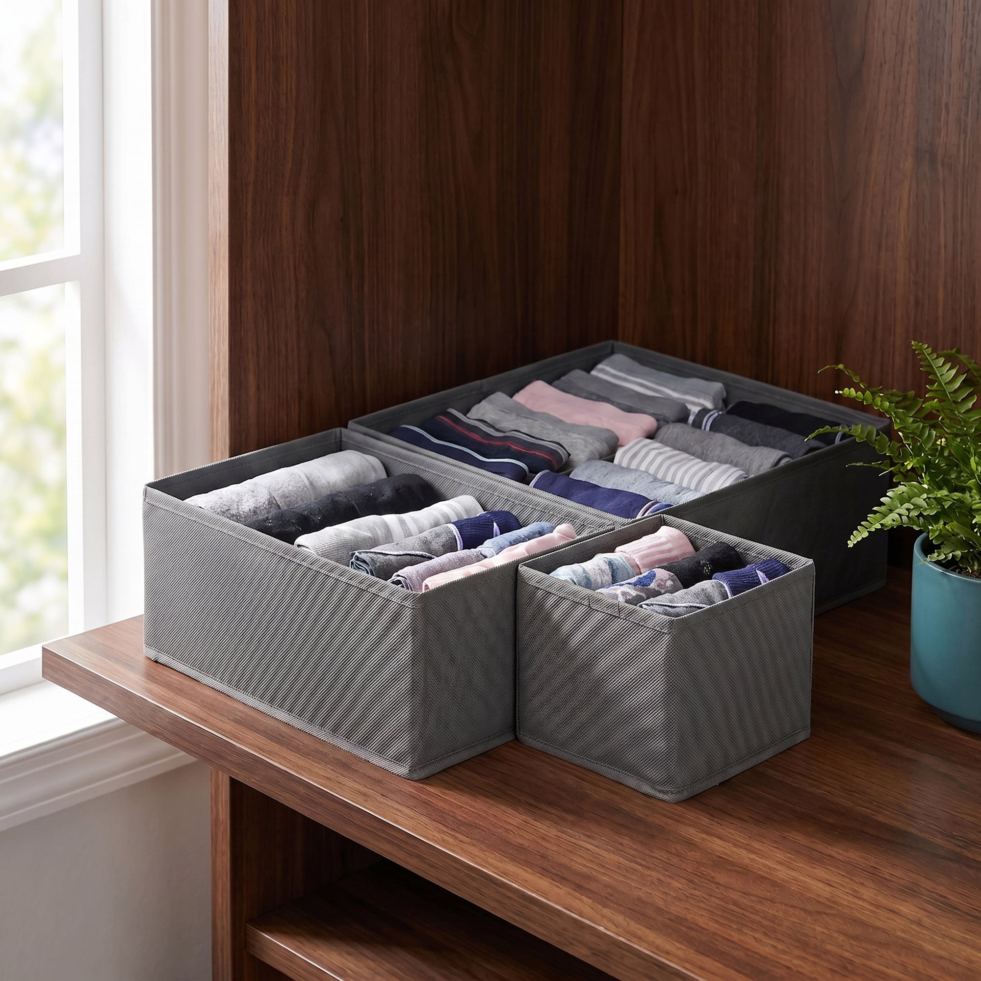 Unique Bargains Collapsible Storage Bin with Zipper for Shelves Closet Dark Gray 6PCS