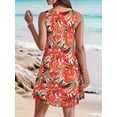 thumbnail image 4 of Summer Dresses for Women Beach Lace V-Neck Sundresses Casual Tropical Print Sleeveless Short Dress Red S, 4 of 7