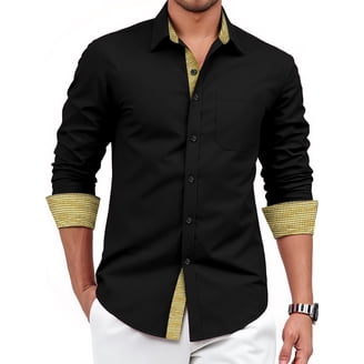 black dress shirt with khakis Men's Regular Fit Corduroy Solid Wrinkle-Free Long Sleeve Casual Business Button Up Shirts Pocket Khaki M NO FABRIC ID Black Sleeveless Lace A Color:Amethyst Poplin Shirt in Green