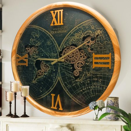 THE GEARS CLOCK Wall Clock with Real Moving Gears PO-LI_ 24 in Round WOOD-BLACK