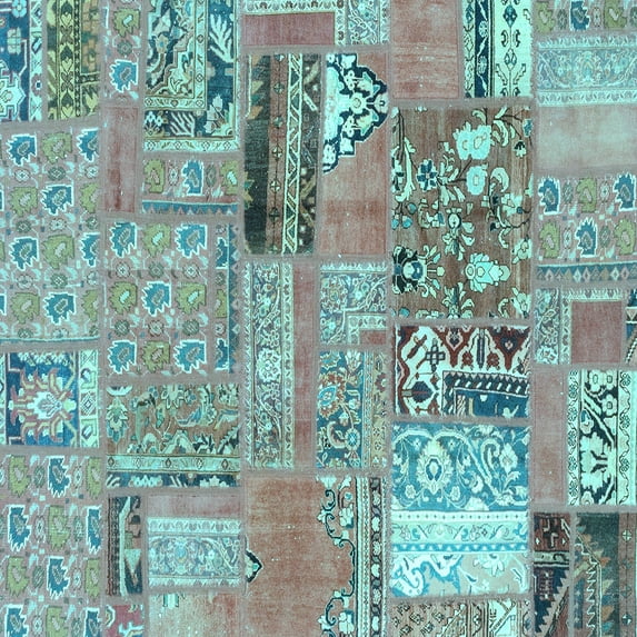 Ahgly Company Indoor Square Patchwork Light Blue Transitional Area Rugs, 6' Square