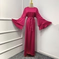 thumbnail image 3 of MRULIC dresses for women Satin Long Women's And Waist Dress Solid ONeck Fashion Sleeve Soft Ankle Color Clothes Red + XL, 3 of 6