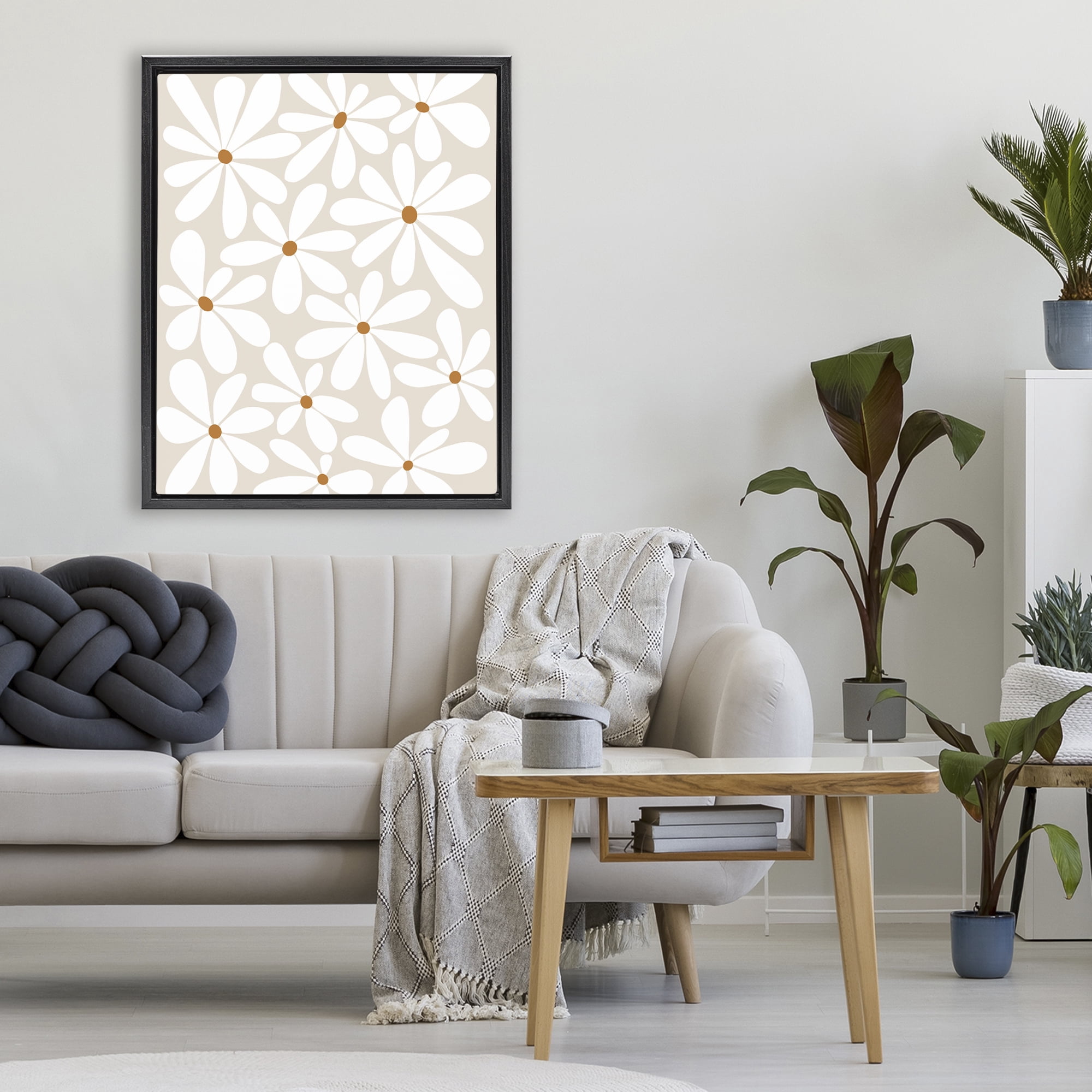 Stupell Industries Beige & White Daisies Black Framed Floater Canvas Wall Art, design by Susan Ball