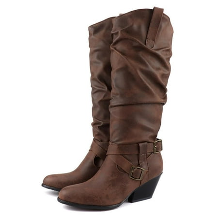 

ERTUTUYI Retro Women s Heels Shoes Zipper Combat High Breathable Fashion Boots Women s Boots Brown 42