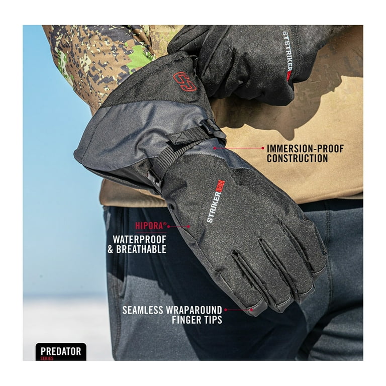 STRIKER ICE Adult Male Predator Fishing Gloves, Color: Black/Gray