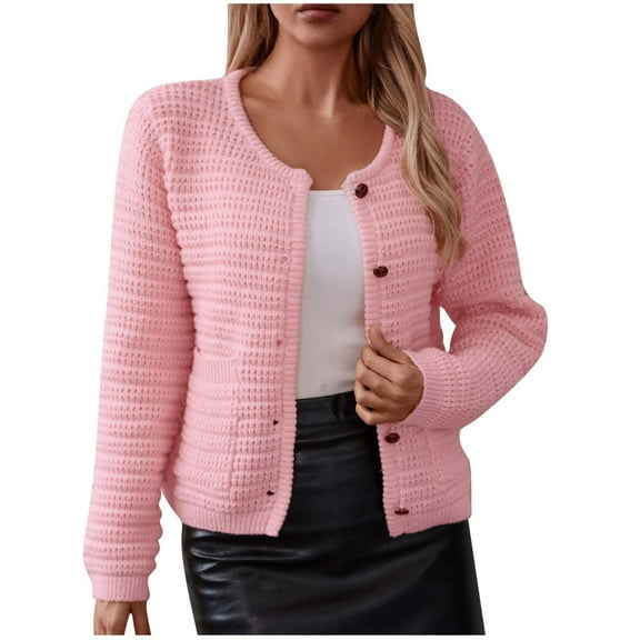 Annhoo Womens Knit Cardigan Sweater Fall Long Sleeve Button down Outwear Casual Crewneck Tops with Pockets