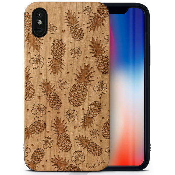 Case Yard Wooden Case Outside Soft TPU Silicone Slim Fit Shockproof Wood Protective Phone Cover for Girls Boys Men and Women Supports Wireless Charging Pineapple Pattern Design case for iPhone-XS-Max
