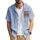 thumbnail image 2 of Camisa de Manga Corta de los Hombres con Capucha de Cárdigan Impresa con Botón con Bolsillos Top Casual para Primavera Verano, 2 of 9