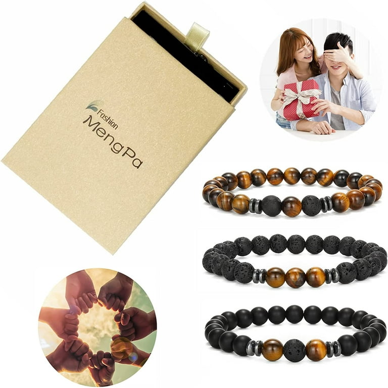 MengPa Mens Beaded Bracelets Matte Lava Rock Volcanic Stone Beads for Women Stretch Bracelet Fashion Jewelry