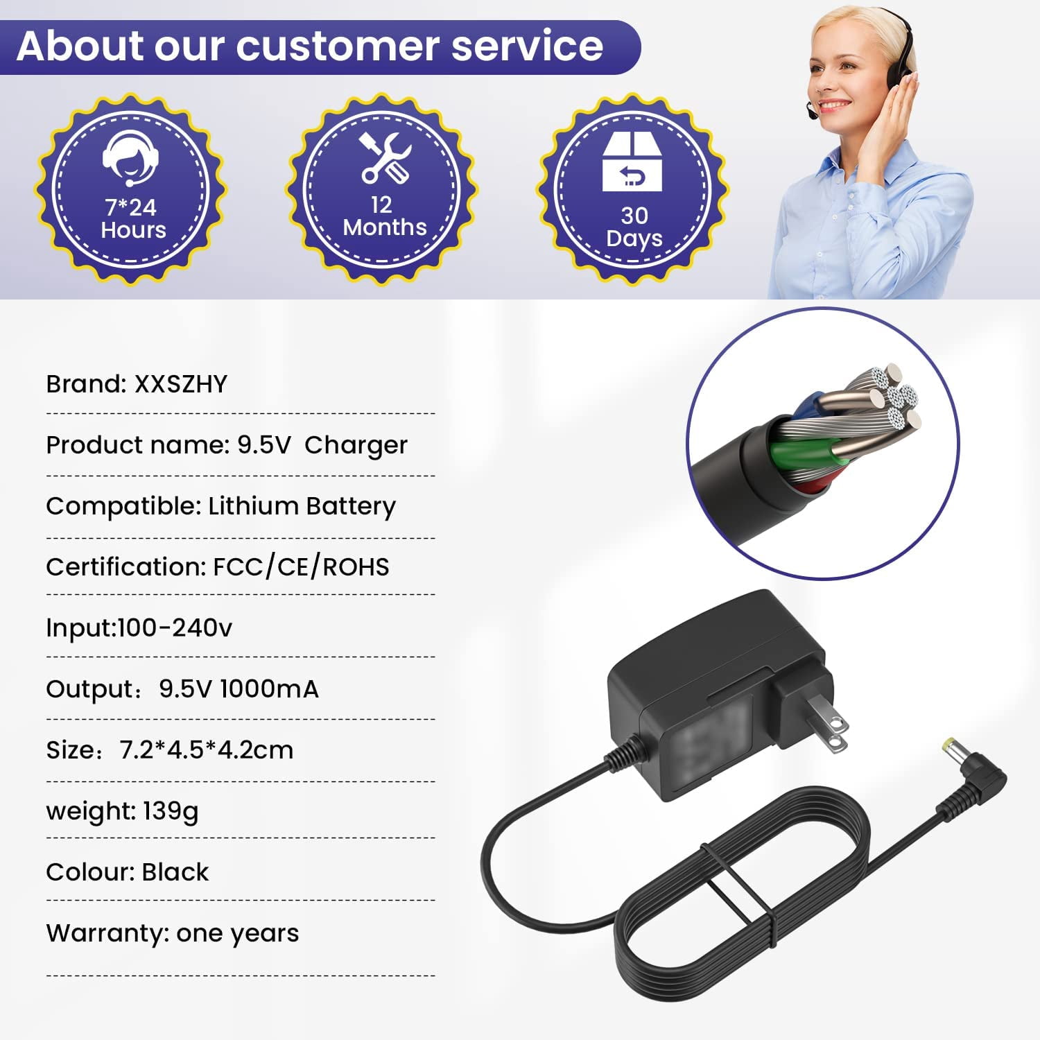 XXSZHY 9.5V AC/DC Adapter for Casio Power Supply Charger for Casio Piano Keyboard - Only Compatible for Listed Models (8.2 Ft Long Cord)
