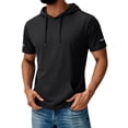 thumbnail image 2 of KXDMNE Mens Quick Dry Short Sleeve Hoodie - with Pocket Solid Color Moisture Wicking Pullover Athletic All Season Performance Workout Top, Black, XL, 2 of 5