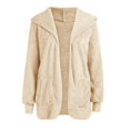 thumbnail image 5 of YDFCWXW Womens Long Sleeve Solid Fuzzy Fleece Open Front Hooded Cardigans Jacket Coats Outerwear with Pocket 2025 Winter Beige, S, 5 of 5
