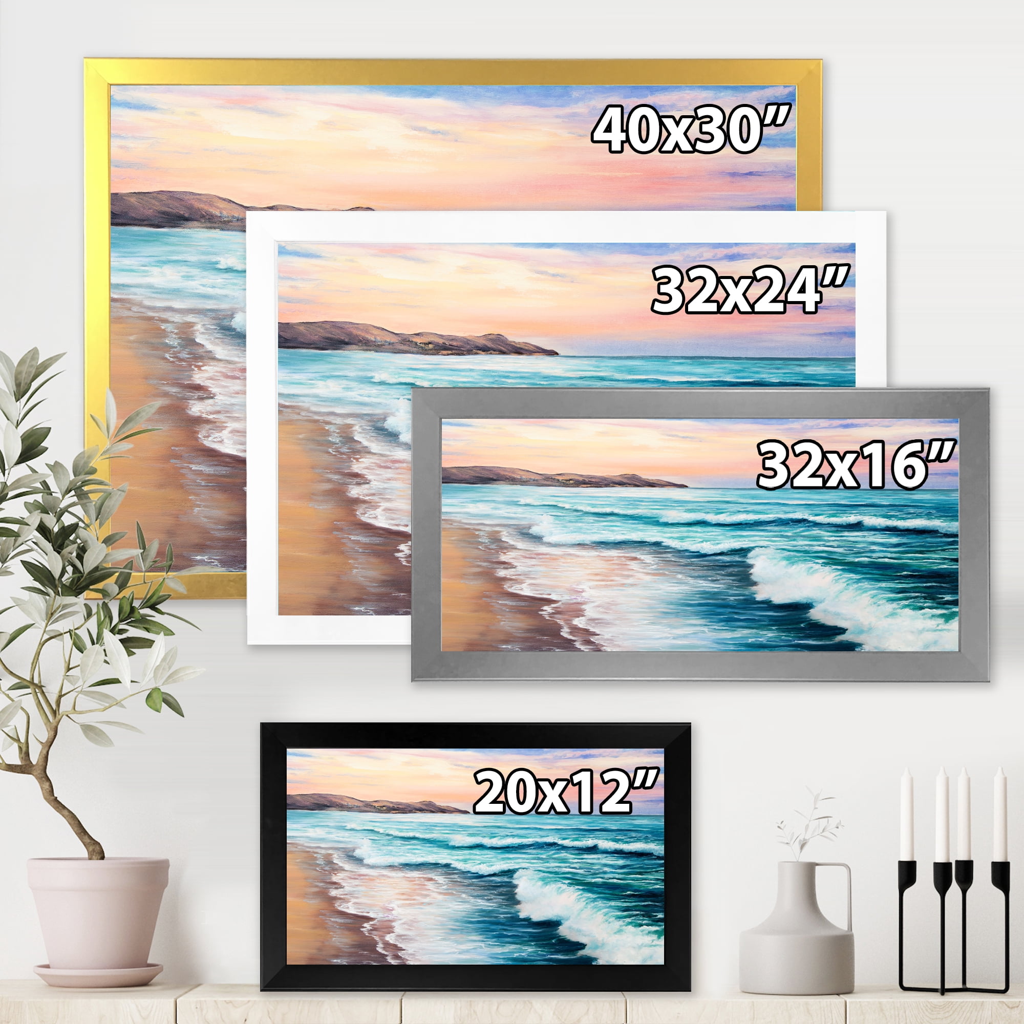 Designart 'Sunrise Glow On The Ocean Waves III' Nautical & Coastal Framed Art Print