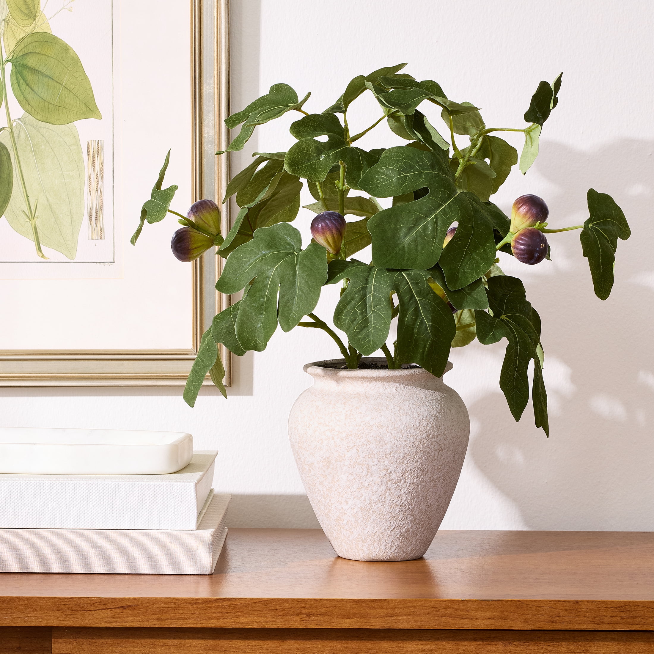 Better Homes & Gardens Artificial Fig Leaf in Tan Ceramic Vase, 13"