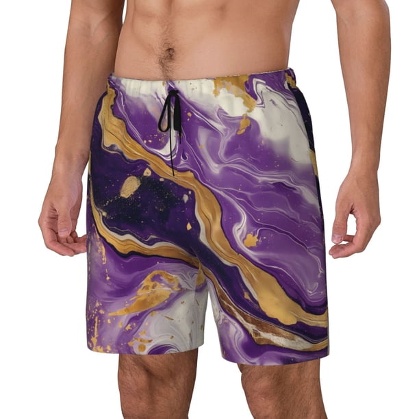 Balery Purple Gold Marble Swirls Bañador para hombre, shorts de playa de secado rápido con entrepierna y forro de compresión-3X-Large