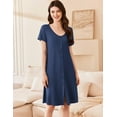 thumbnail image 2 of Ekouaer Women's Nightshirt Short Sleeve Button Down Nightgown V-Neck Sleepwear Pajama Dress, 2 of 9